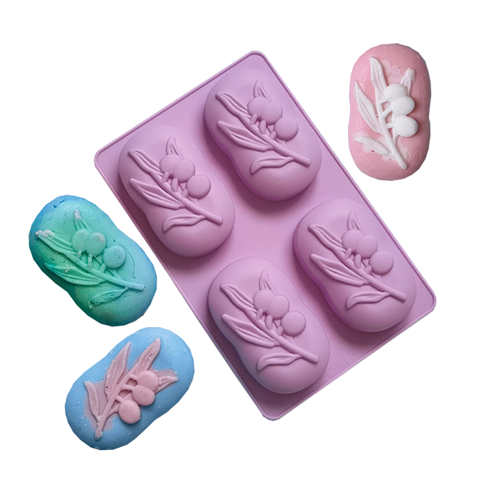 Candle Supplies Shop - 4 캐비티 타원형 올리브 나무 실리콘